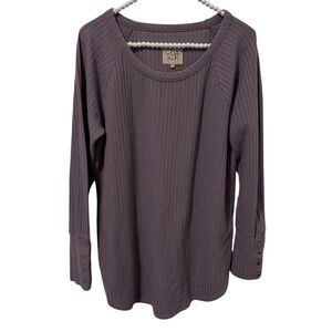 Chaser Top Womens Long-Sleeve Waffle-Knit Thermal Button-Cuff Purple Size XL
